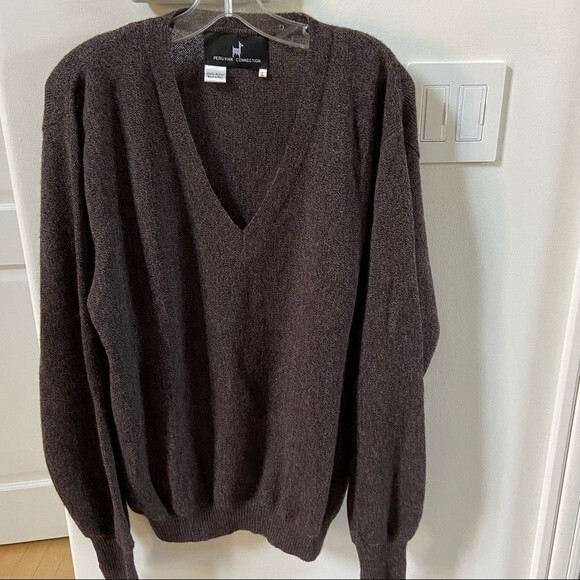 Peruvian Connection 100% Alpaca V Neck Brown Sweater L - Picture 7 of 9